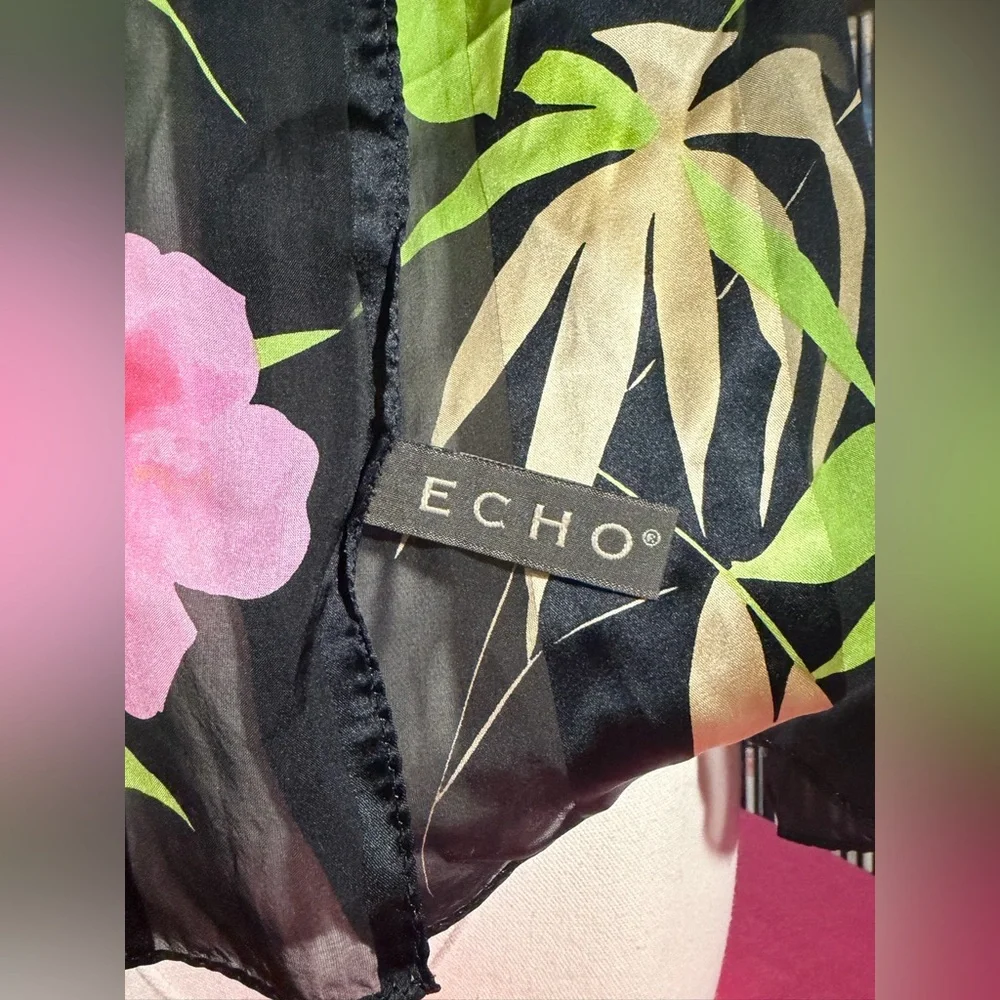 Echo 100% Silk Floral Scarf Sheer Lightweight - Picture 1 of 5